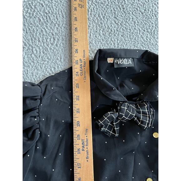 Voila Button Up Top 12 Large Bow Asymmetric Polka Dot Long Sleeve Retro Blouse - Picture 11 of 16